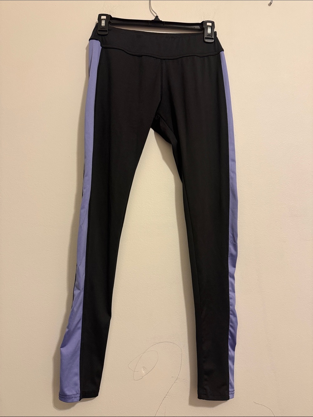 Kids Black Leggings with Lavender Side Stripe